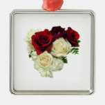 Red and White Rose Heart Christmas Ornaments