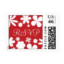 Red and White RSVP Flower Power Postage postage