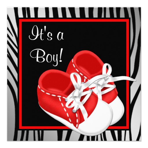 Red and White Shoes Red Zebra Baby Boy Shower Custom Announcement