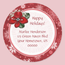 Red and White Snowflake Address Sticker by dmboyce Red and White Snowflake Address Sticker