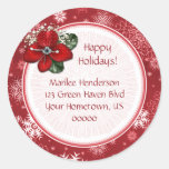 Red and White Snowflake Address Sticker