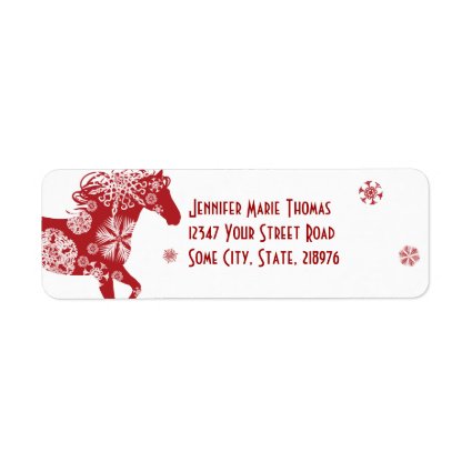 Red and White Snowflake Christmas Horse Return Address Labels
