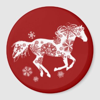 Red and White Snowflake Christmas Horse Fridge Magnets