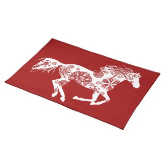 Red and White Snowflake Christmas Horse Place Mat