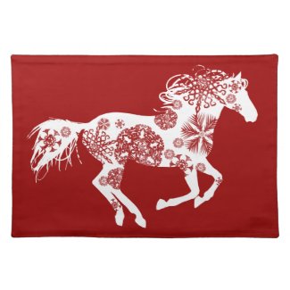 Red and White Snowflake Christmas Horse Place Mat