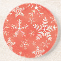 Red and White Snowflake Pattern Coaster