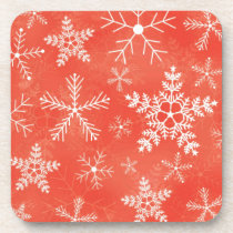 Red and White Snowflake Pattern Drink Coaster