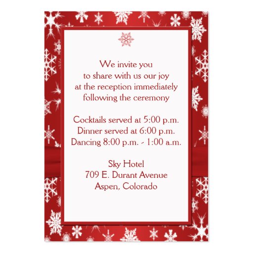 Red and White Snowflakes Enclosure Card Business Card Template (back side)