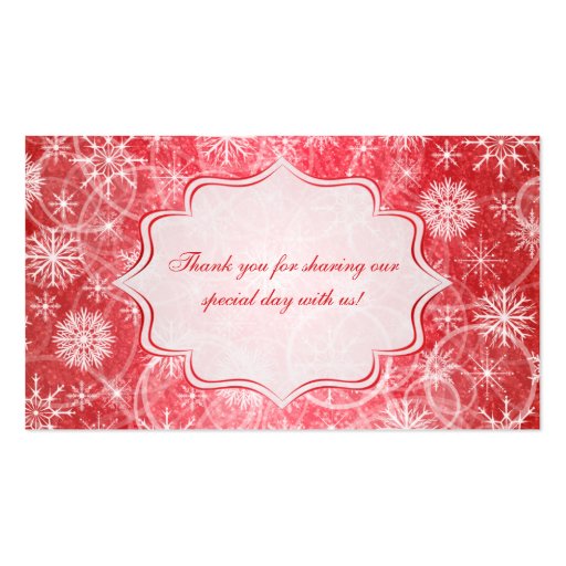 Red and White Snowflakes Wedding Favor Tag Business Card (back side)