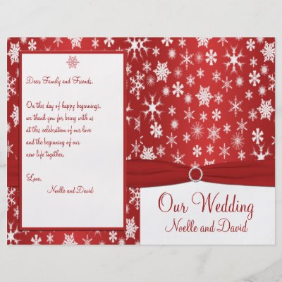 Red and White Snowflakes Wedding Program Flyer by NiteOwlStudio