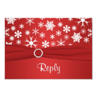 Red and White Snowflakes Wedding Reply Card Invitation