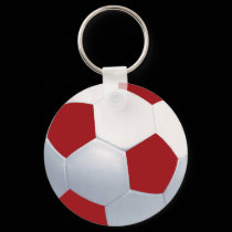 Red and White Soccer Ball Keychain