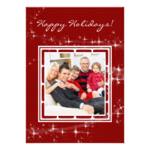 Red and White Sparkle Holiday Flat Card Invites