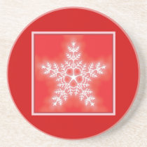 Red and White Star Snowflake Beverage Coaster