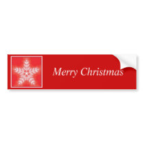 Red and White Star Snowflake Merry Christmas Bumper Sticker