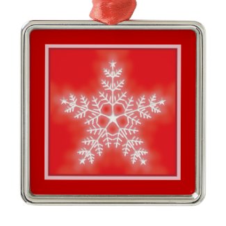 Red and White Star Snowflake Christmas Ornament
