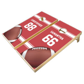 Red and White Stripes Jersey Grid Iron Football Cornhole Sets