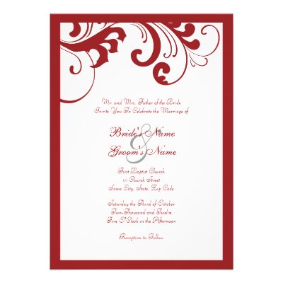 Red and White Swirls Frame Wedding Invitation