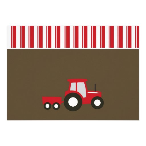 Red and White tractor Birthday Invitation