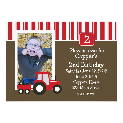 Red and White tractor Birthday Invitation