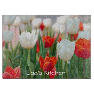 Red and White Tulips Cutting Board