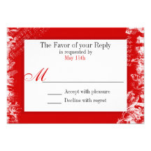 Red and White Vintage Print Wedding RSVP Card