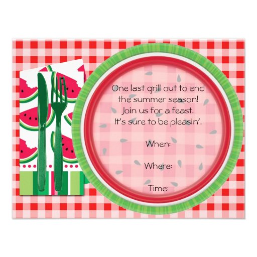 Red and White Watermelon Picnic Table Setting Custom Invitations