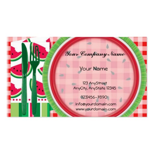 Red and White Watermelon Table Setting Business Cards (front side)