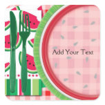 Red and White Watermelon Table Setting Square Stickers