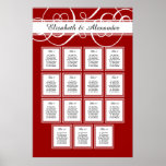 Red and White Wedding 15 Table Seating Chart Poster