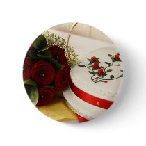Red and White Wedding Cake Button