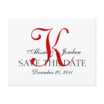 Red and White Wedding Monogram Announcement Card Postcard