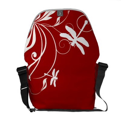 Red and White Whimsical Dragonfly Messenger Bag