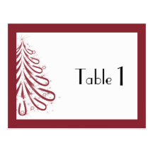 Red and White Winter Wedding Table Number Postcards