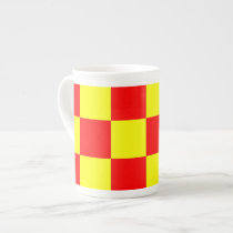 Red and Yellow Checkered Bone China Mug