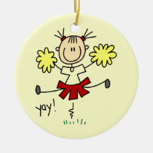 Red and Yellow Cheerleader T-shirts and GIfts Christmas Ornament