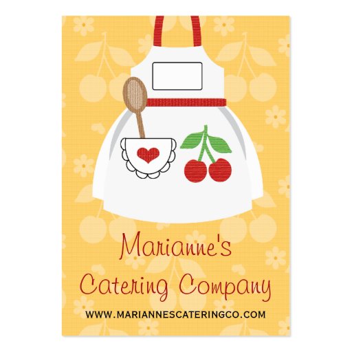 Red and Yellow Cherry Heart Apron Business Cards (front side)