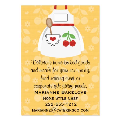 Red and Yellow Cherry Heart Apron Business Cards (back side)