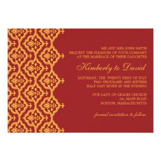 Red and Yellow Damask Wedding Invitation