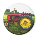 Red and Yellow Farm Tractor Fridge Magnets