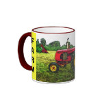 Red and Yellow Farm Tractor Coffee Mugs