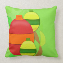 Red and Yellow Glass Bulb Christmas Tree Ornament Throw Pillows