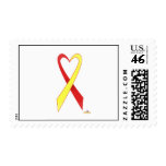 Red And Yellow Heart Shaped Awareness Ribbon postage