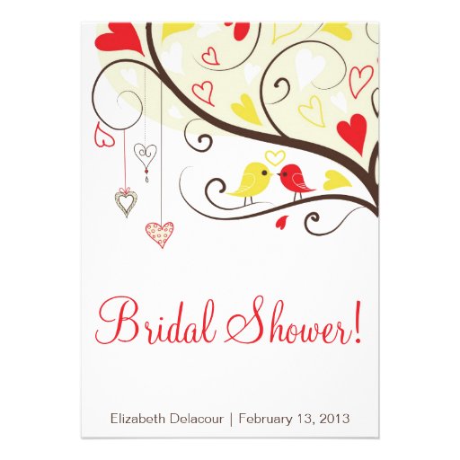 Red and Yellow Love Birds Bridal Shower Invitation