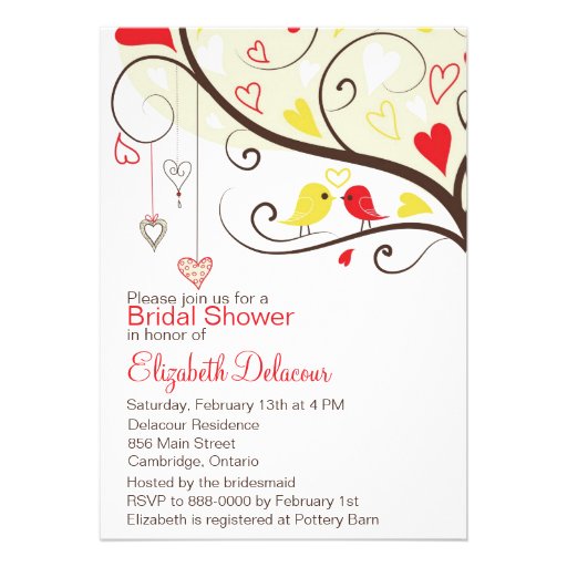 Red and Yellow Love Birds Bridal Shower Invitation