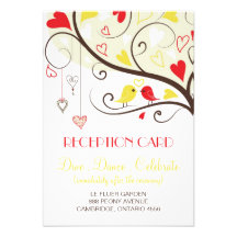 Red and Yellow Lovebirds Reception Card Invites