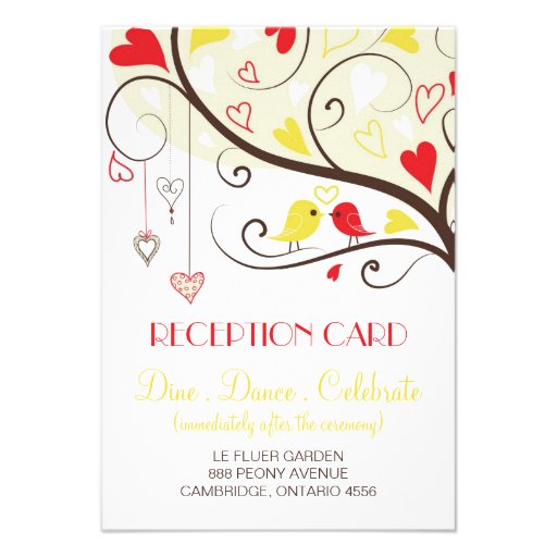 Red and Yellow Lovebirds Reception Card Invites