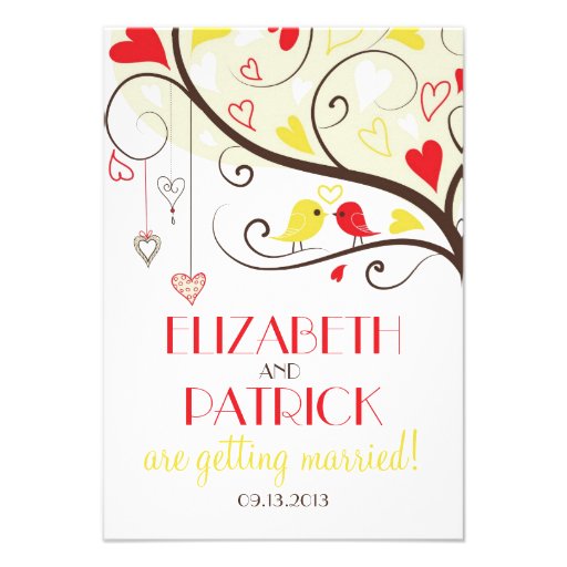 Red and Yellow Lovebirds RSVP Wedding Card Invites