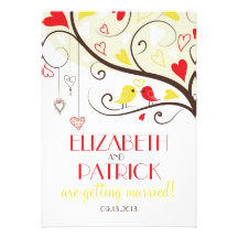 Red and Yellow Lovebirds Wedding Invitation