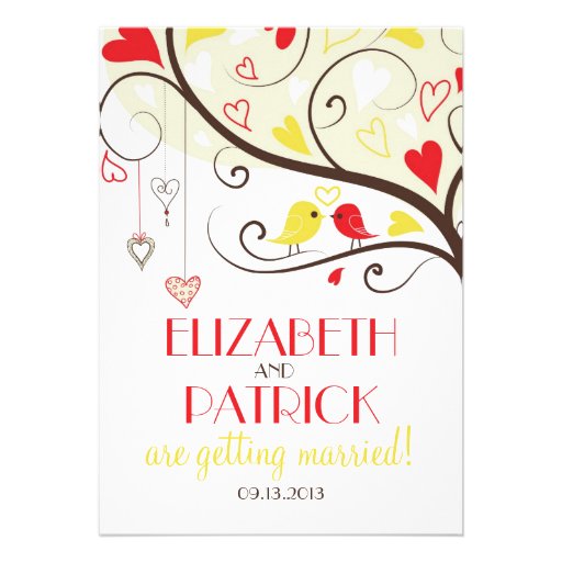 Red and Yellow Lovebirds Wedding Invitation
